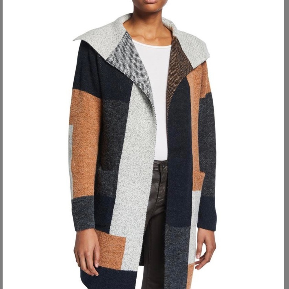 Max Studio Colorblock Patchwork Long Open Cardigan